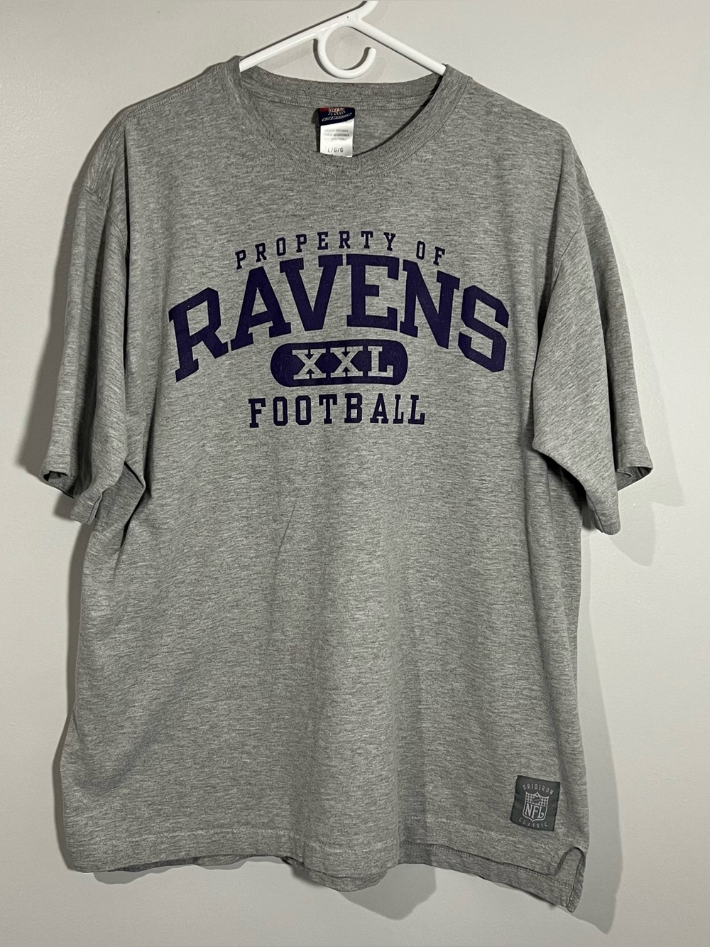 Reebok NFL Baltimore Ravens Football Gridiron Gray Purple T-Shirt Mens Large